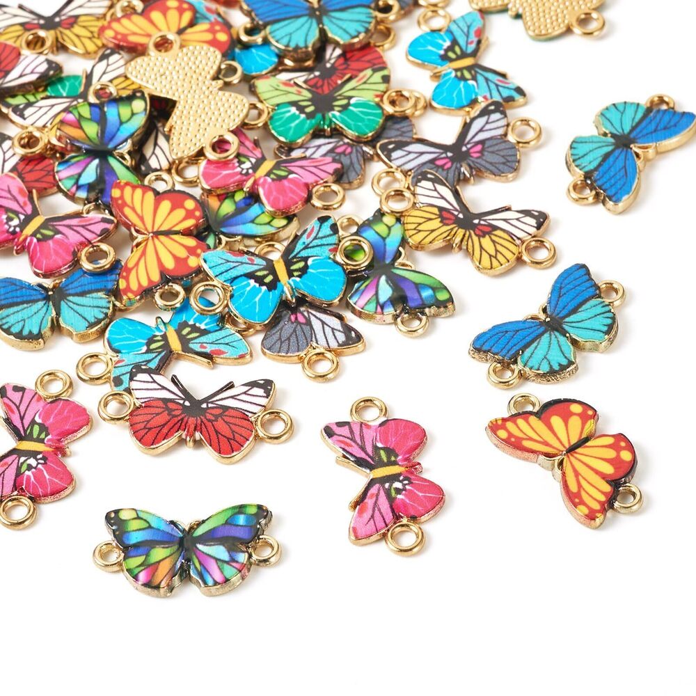 2479 36Pcs Butterfly Alloy Connector Charms 9 Styles Enamel Butterfly Link